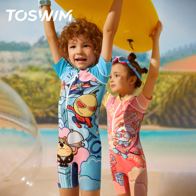 TOSWIM swimsuit girls, boys, small middle school children's sunscreen girls swimwear, foreign baby swimsuit
