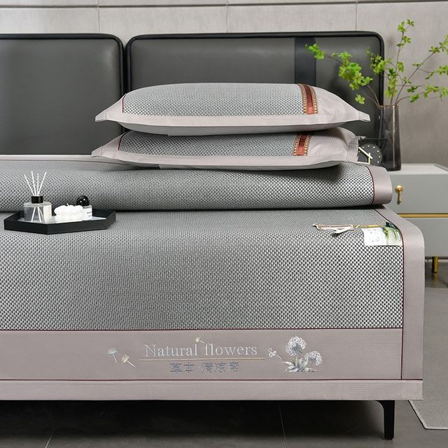 Category A maternal and infant thickened ice silk rattan mat three-piece set flat-laying mat strapped summer washable folding cooling mat