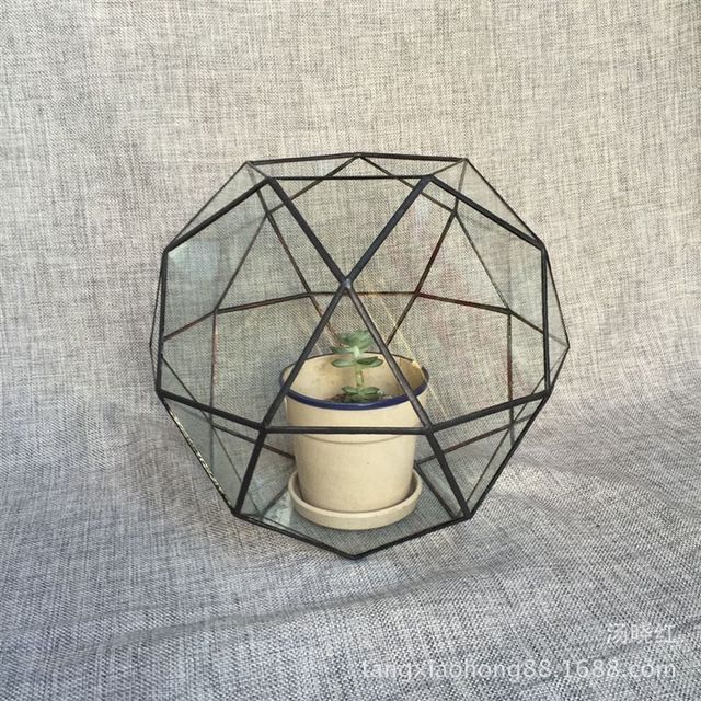 Geometric glass flower room vase creative metal frame home gardening soft decoration ornaments micro landscape plant pot