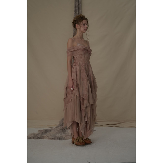 Elywood lotus root powder one-length suspender dress irregular waist-hugging vacation long skirt temperament celebrity versatile skirt
