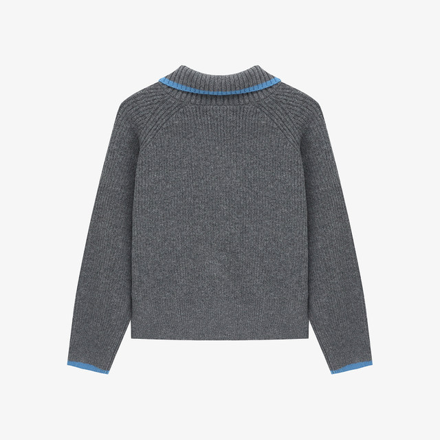 Basic House/Baijiahao Contrast Color Lapel Sweater Jacket Spring Unique Sheep Wool Short Knitted Cardigan