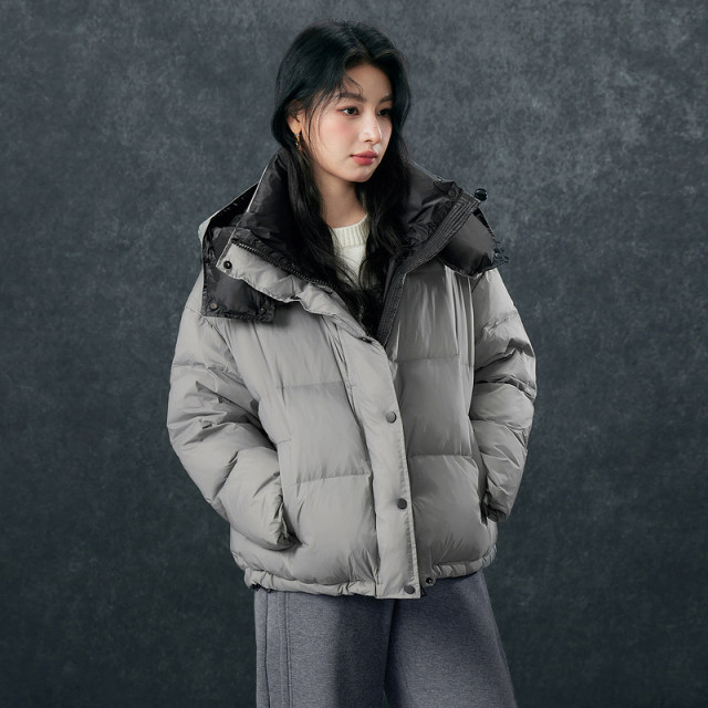 Basic House/Baijiahao hooded contrasting color down jacket Korean version thickened short white duck down jacket to keep warm in winter