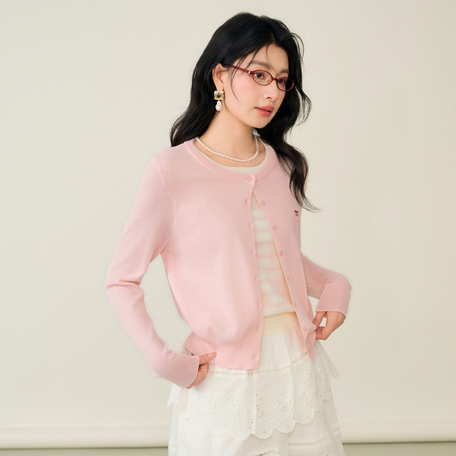 Basic House/Baijiahao Tiansi Fake Two-Piece Sweater Spring New Line Striped Spliced ​​Short Top
