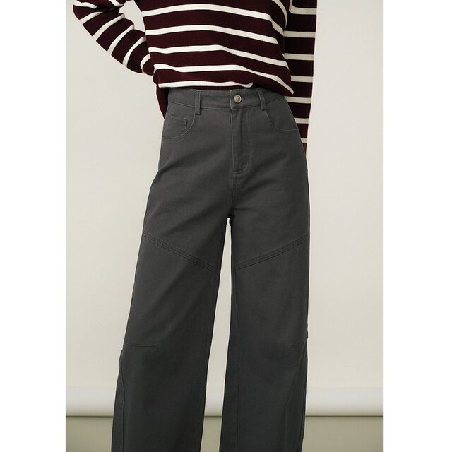 Basic House/Baijiahao American retro straight work pants for women's spring new solid color loose jeans
