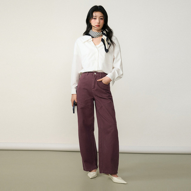 Basic House/Baijiahao American retro straight work pants for women's spring new solid color loose jeans
