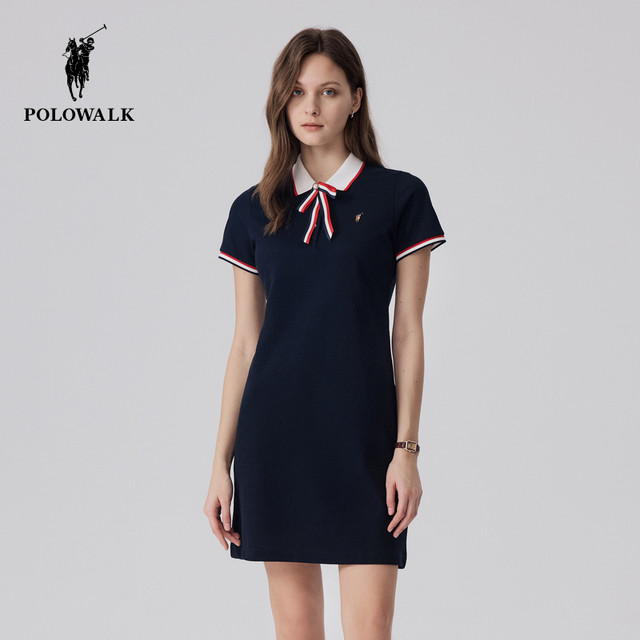 POLOWALK short-sleeved dress women's summer slim waist-length skirt versatile commuter casual skirt
