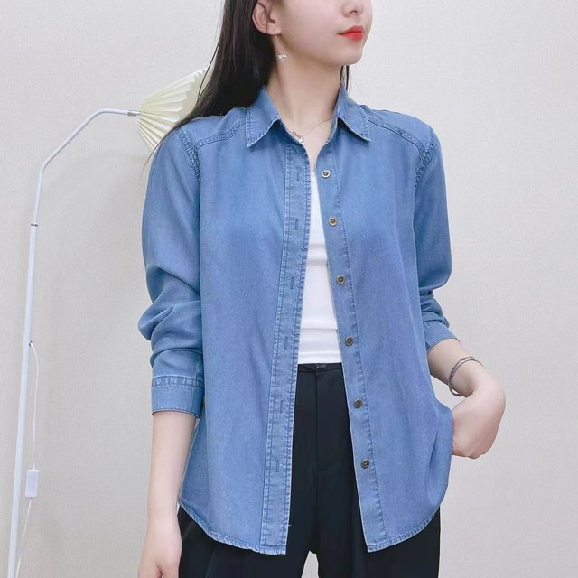 Long-sleeved high-end fashion women's temperament new large-size casual denim loose and fashionable retro blouse blue spring and autumn