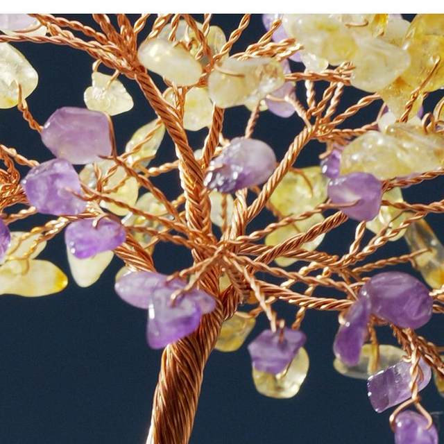 Natural crystal rough stone fortune tree home living room office desktop decoration handmade small ornaments crystal fortune tree