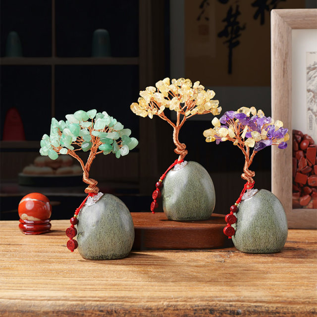 Natural crystal fortune tree home living room office desk decoration crystal fortune tree creative ornament small gift