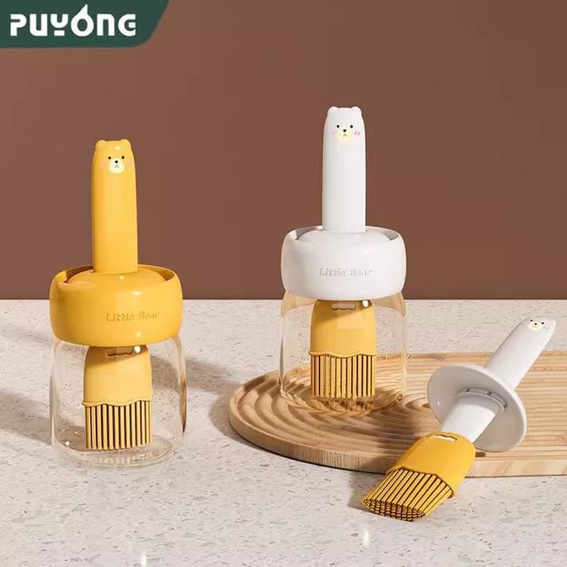 Silicone oil brush food -grade bottle household high temperature resistant glass kitchen artifact baking grill brush covered all -in -one oil bottle
