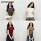 Red Sleeve 2025 Spring New Women's Solid Color Forward-Shoulder Round Neck Pull-Up T-Shirt
