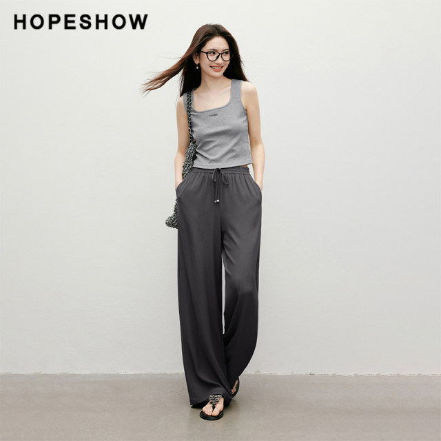 Red sleeves 2025 summer new women's clothing texture lace-up elastic waist loose wide-leg trousers