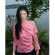Red plaid slanted shoulder mid-sleeved shirt for women 2025 summer new plaid shirt slim waist-hugging top