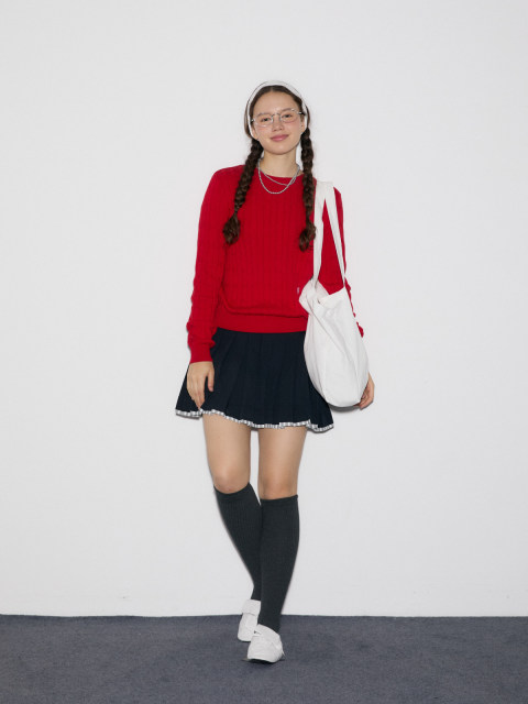 demi et demi two-color suit striped spliced ​​embroidered pleated skirt