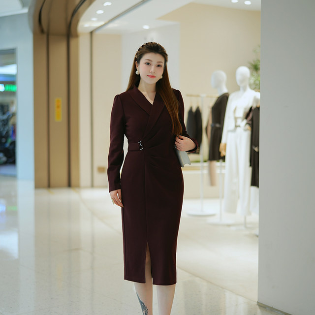 
XYD71765 Velvet thickened autumn and winter elegant slim large size women's dress fashionable temperament slit for celebrities