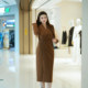 
XYD71765 Velvet thickened autumn and winter elegant slim large size women's dress fashionable temperament slit for celebrities