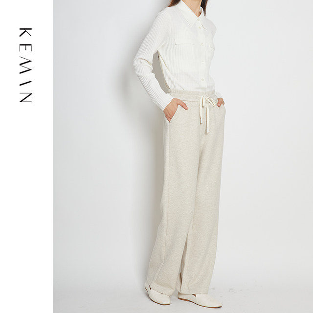 KEMAN casual pants for women in autumn and winter high-waisted straight trousers to make them look slimming 2024 new white thickened pants