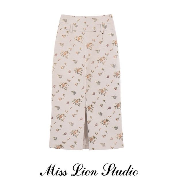 Floral high waist slim autumn and winter white rose sweet temperament fish F tail skirt women autumn and winter versatile long skirt
