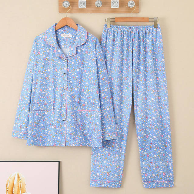 
Middle-aged and elderly women's pajamas spring and autumn cotton long-sleeved thin large size mother's home clothes can be worn outside grandma suit
