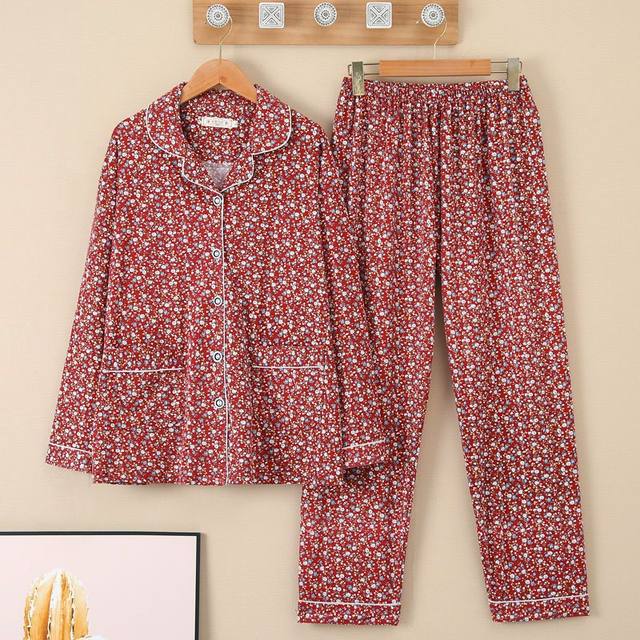 
Middle-aged and elderly women's pajamas spring and autumn cotton long-sleeved thin large size mother's home clothes can be worn outside grandma suit