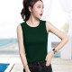 Dark green wide shoulder strap suspender vest for women with round neck sleeveless straight style middle-aged and elderly mothers commuting to cover their breasts