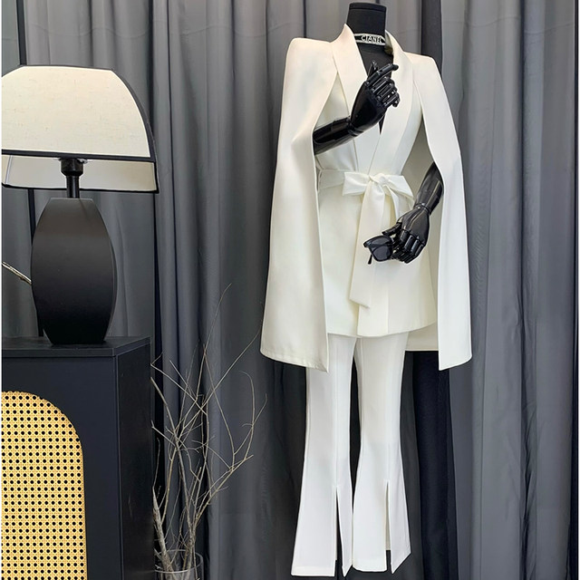 High-end white cloak women's spring and autumn new Korean style fashionable small casual shawl cloak versatile set
