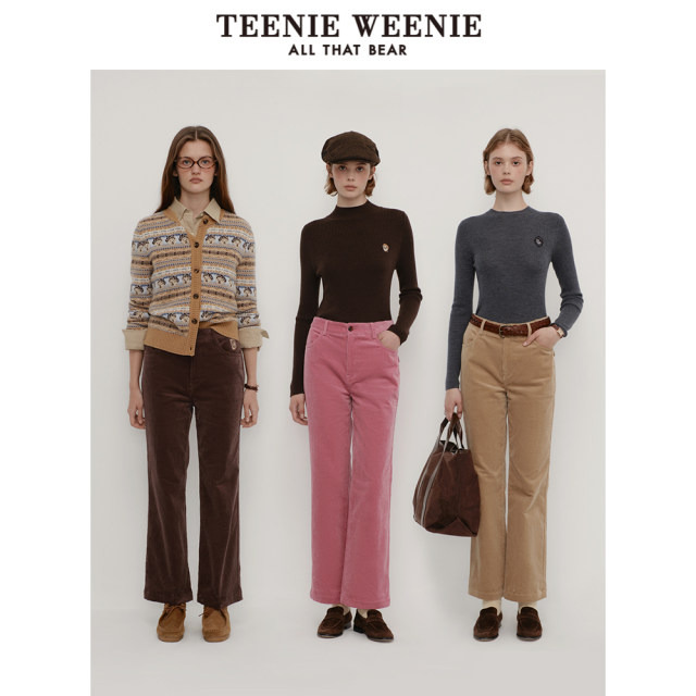 TeenieWeenie Bear Spring and Winter Corduroy Straight Pants Air Wash Pants Retro Fashionable Women
