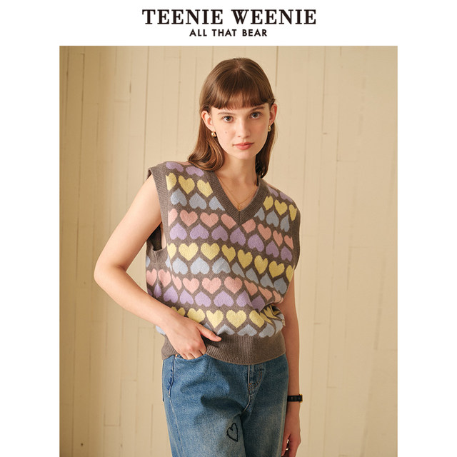 TeenieWeenie Bear Autumn Style Soft Glutinous Knitted Sweater Vest Sweater Outside Women's Dopamine