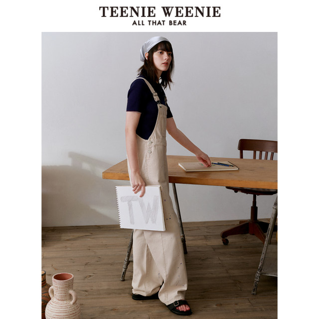 TeenieWeenie Bear Spring Women's American Retro Vitality Sweet and Cool Style White Denim Overalls Pants Pants
