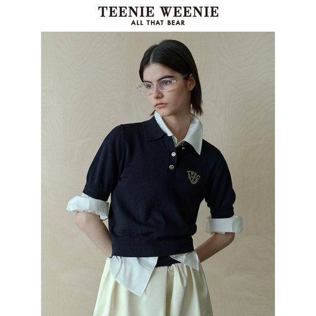 TeeniewEnie Women's sweater 2025 spring new temperament commute embroidery Polo collar sweater