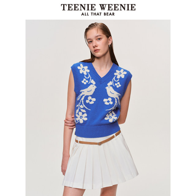 Teenie weenie Women's sweater 2025 spring new retro embedded flower casual V -neck knit vest