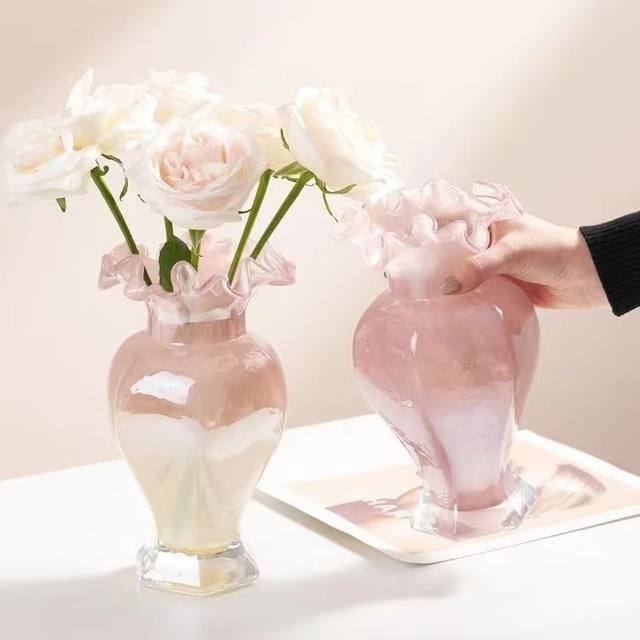 French medieval glass vase high-end ornaments with high-value hydroponic flower arrangement decorative dining table home simple flowers