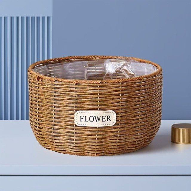 Imitation rattan straw flower basket, green radish, butterfly orchid, living room display, storage basket, flower arrangement, green plant gardening, floor-standing flower pot