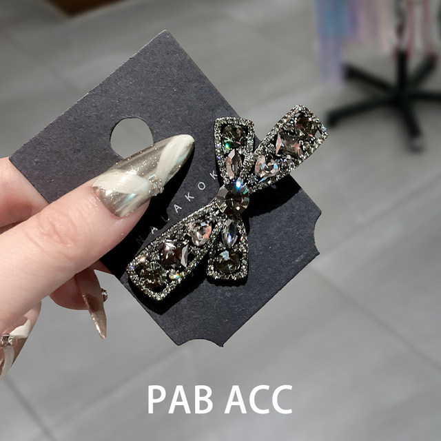 Korean light luxury high-end gun black hollow bow shiny rhinestone duckbill clip exquisite bangs side hair clip