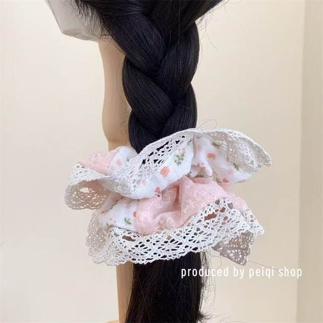 Sweet pink bow lace head rope hair rope Korean girl lace floral large intestine cute hair loop hair accessories