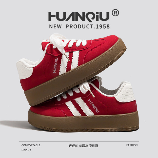 
Global Red Shoes for Women 2025 Autumn New Thick Sole Heightening Casual Sports Shoes for Women