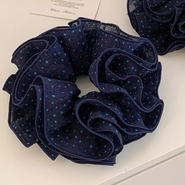 Allow me to dazzle ~ Zhao Lusi's same style Korean style navy blue plaid four-layer large intestine hair ring hair rope ball hair accessories