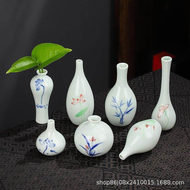 
2023 new creative Chinese-style small-diameter vase boutique hand-painted pattern ceramic decorative flower arrangement gardening home