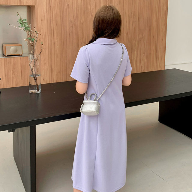 Large size fat mm age-reducing Polo collar dress 2024 summer new lady waist slimming A-line skirt 210199
