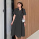 Large size fat mm age-reducing Polo collar dress 2024 summer new lady waist slimming A-line skirt 210199