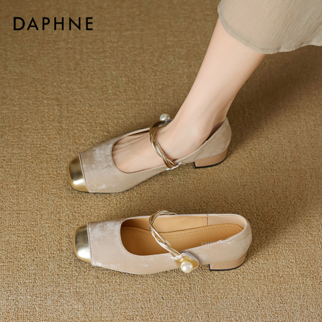 Daphne French Little Flavored Mary Jane Single Shoes Women's Skirt Thick Heel Pearl Buckle 2025 Spring and Summer New Style