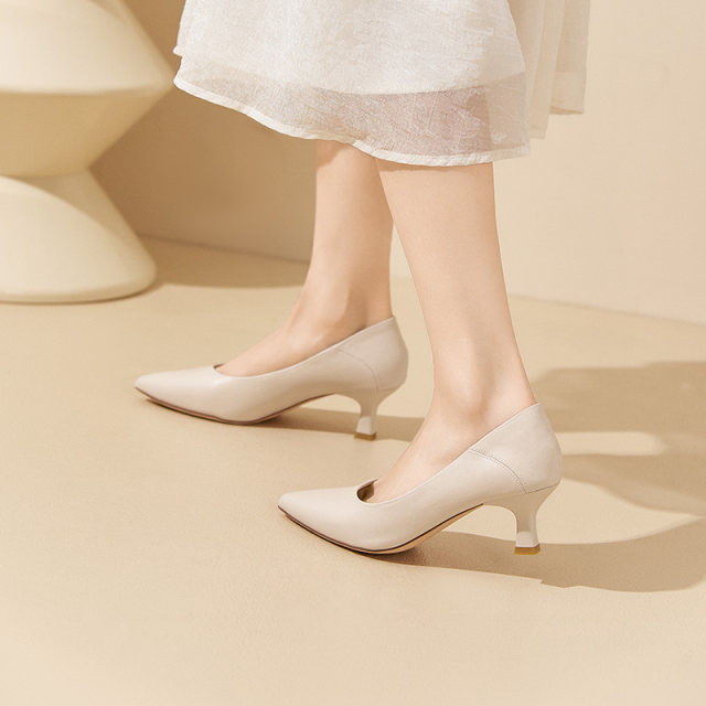 Dadong women's singles shoes work 2025 spring new professional women's shoes formal clothing pointed toe leather shoes stiletto heels for women