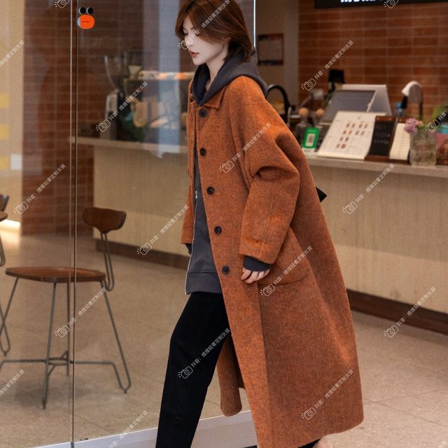 24015 European version three-dimensional 3D large pocket cloak wool coat long custom versatile fashion long coat for women
