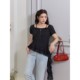 
Korean puff sleeve square collar polka dot suspender short sleeve summer fat mm large size slimming versatile top 63896