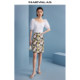 Mandes French retro high-waisted skirt 2025 summer new elastic romantic oil painting printed hip-packing skirt