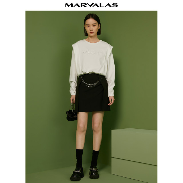 Mandesy solid color sweatshirt for women 2025 autumn suit pullover shape folded shoulder long sleeve simple drawstring round neck top
