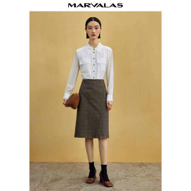 Mandesy stretch retro plaid skirt for women 2025 summer new style light mature style slit straight hip wrapping midi skirt