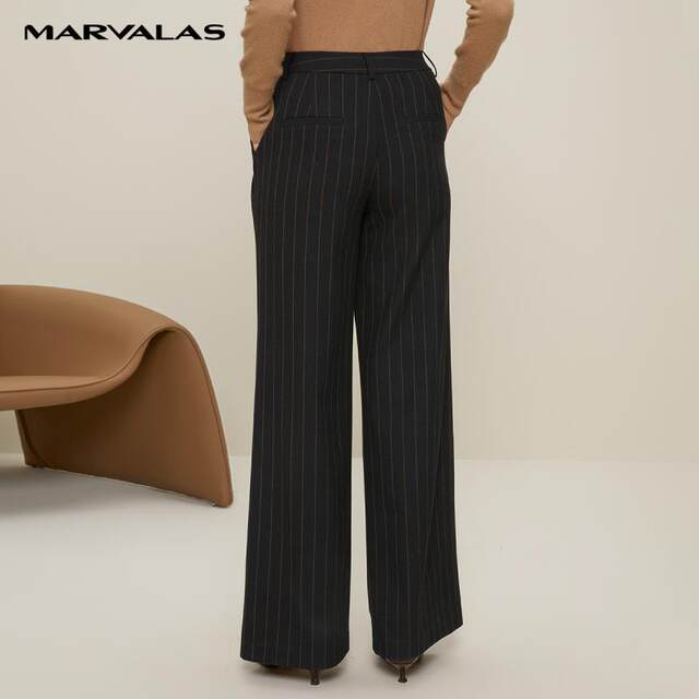 Mandesey black striped trousers for women 2025 autumn and winter new style trousers loose wide-leg pants retro commuter suit pants