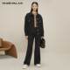 Mandesey black striped trousers for women 2025 autumn and winter new style trousers loose wide-leg pants retro commuter suit pants