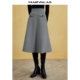 Mandes retro black and white plaid skirt 2025 spring and autumn new high-waist worsted wool classic A-spoke skirt